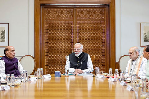 In this image received on March 22, 2026, Prime Minister Narendra Modi chairs a high-level meeting to review the situation related to petroleum, crude, gas, power, and fertiliser sectors in view of the evolving West Asia situation. 