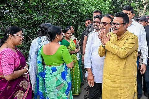 TMC candidate from Ranaghat Uttar Paschim constituency, Tapas Ghosh, campaigns for the West Bengal Assembly elections, in Nadia.