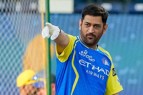 Cricketer MS Dhoni during the Chennai Super Kings’ ROAR 2026, pre-season fan event, at M. A. Chidambaram Stadium in Chennai.