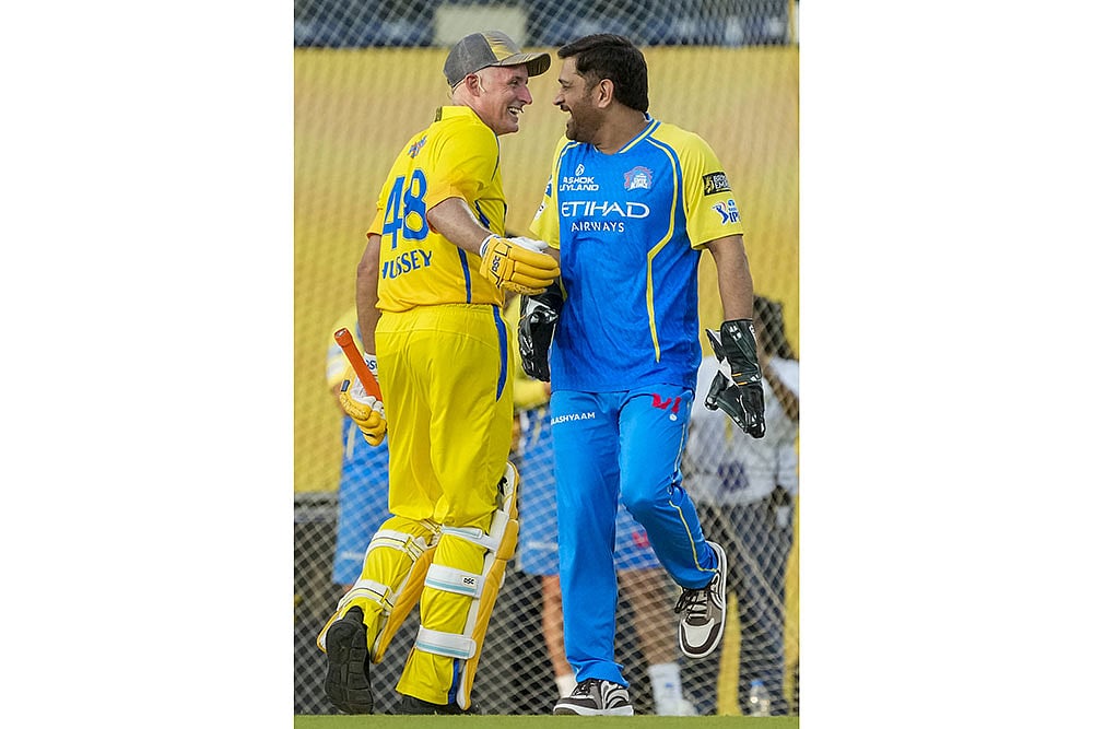 Chennai Super Kings ROAR 2026  Michael Hussey, left, with MS Dhoni