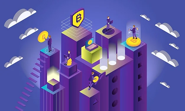 Isometric 3D blockchain and cryptocurrency concept
