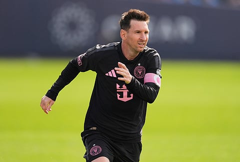 Inter Miami's Lionel Messi runs up the field during the second half of an MLS soccer game against New York City FC at Yankee Stadium in New York.