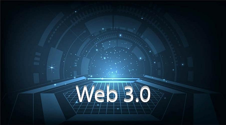 Web 3.0 text on a blue futuristic background