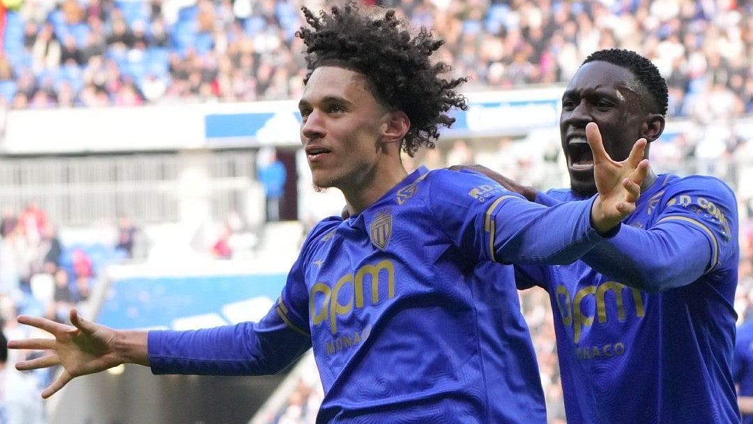 Monaco's Maghnes Akliouche celebrates with teammate FOlarin Balogun after scoring during the Ligue 1 match against Lyon on March 22, 2026. - | Photo: X/AS_Monaco_EN