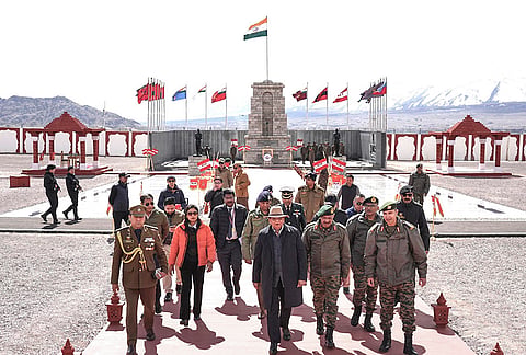 Ladakh LG Vinai Kumar Saxena during a visit to the Hall of Fame, in Leh.  