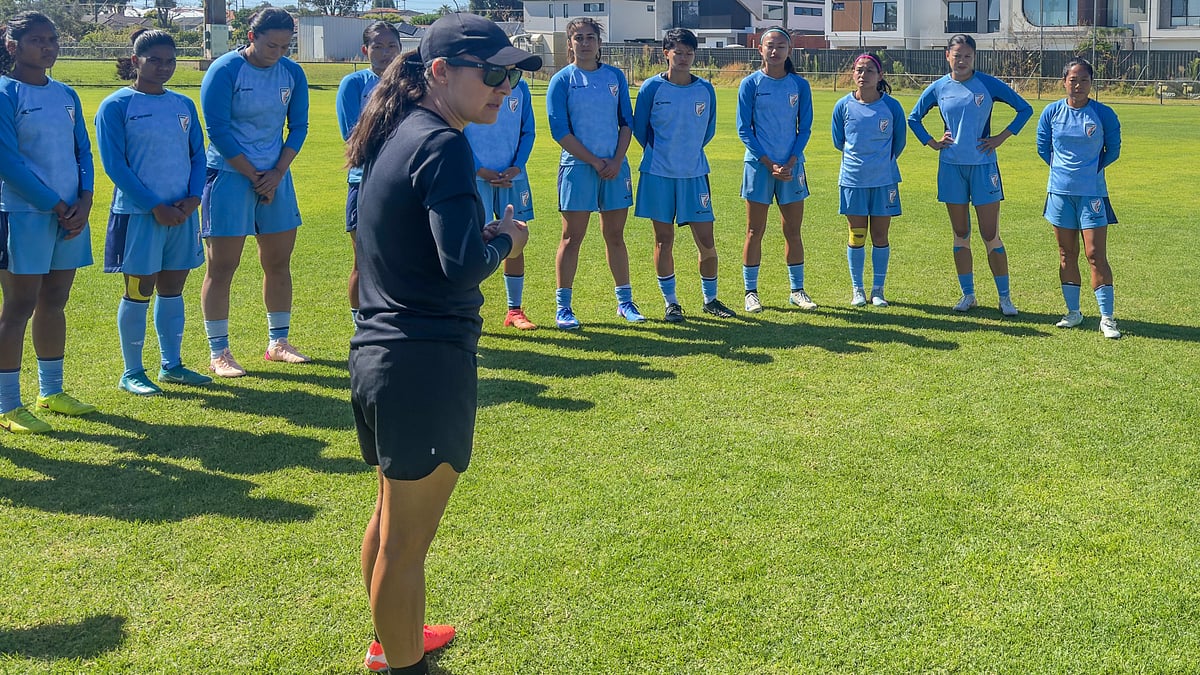 Indian women's team's head coach Amelia Valverde at a training session with the players.  - AIFF