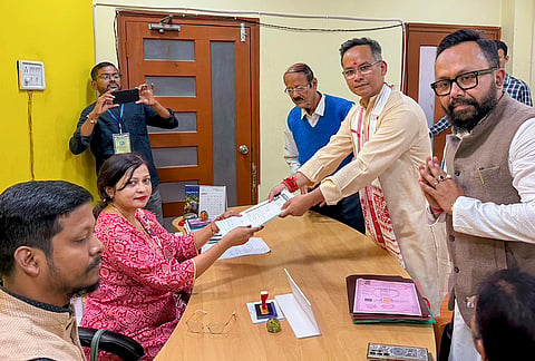 Assam Congress chief and the party's candidate from Jorhat constituency Gaurav Gogoi files his nomination ahead of the Assam Assembly elections, in Jorhat district. 