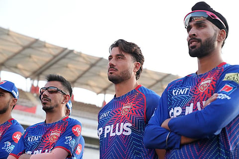 Marcus Stoinis along with his PBKS teammates at the PBKS training session