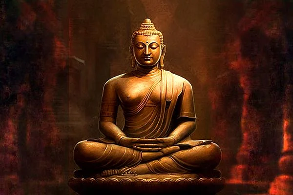 Golden Buddha statue meditating in a temple