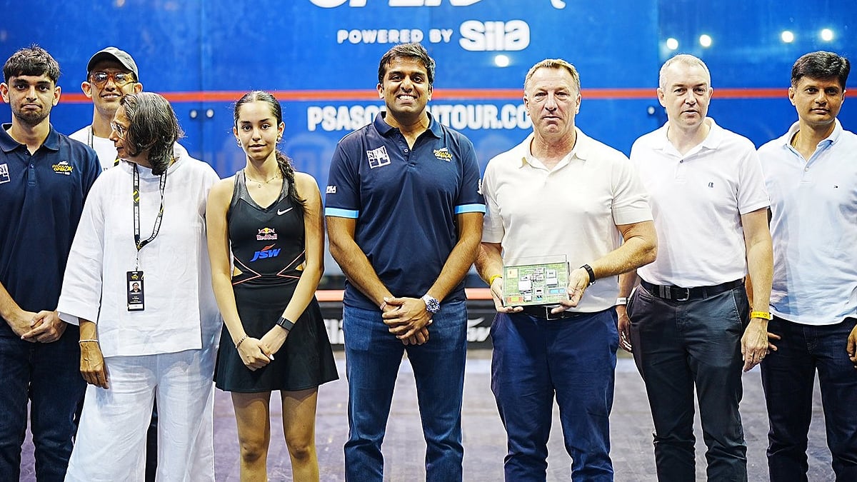 X/Inspire Institute of Sport : Parth Jindal (centre), founder of JSW Sports and IIS, along with Mathew Lattimore, founder and president of M Resources, launched the Squash Excellence Programme at the Indian Open finals.
