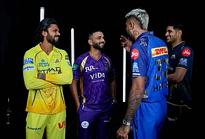 | Photo Courtesy: X/Indian Premier League : Indian Premier League team captains (from left) Ruturaj Gaikwad (Chennai Super Kings), Ajinkya Rahane (Kolkata Knight Riders), Hardik Pandya (Mumbai Indians) and Shubman Gill (Gujarat Titans) interact in Mumbai ahead of the meeting with the Board of Control for Cricket in India.