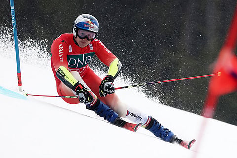 Switzerland's Marco Odermatt competes in an alpine ski, men's giant slalom race, at the Lillehammer World Cup Finals, in Hafjell, Norway.