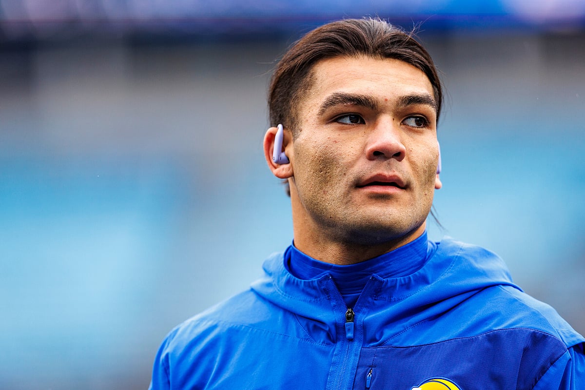 | Photo: AP/Rusty Jones : Los Angeles Rams wide receiver Puka Nacua (12) warms up before an NFL football game against the Carolina Panthers, Nov. 30, 2025, in Charlotte, N.C.