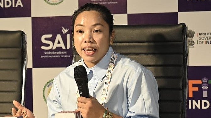 Special Arrangement : Indian weightlifter Mirabai Chanu speaks to the media