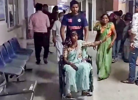 Injured receive medical treatment after a head-on collision between a bus returning from a public function attended by the chief minister and a pick-up vehicle in Madhya Pradesh's Chhindwara, Thursday, March 26, 2026. Ten persons were killed and 31 injured in the incident. 