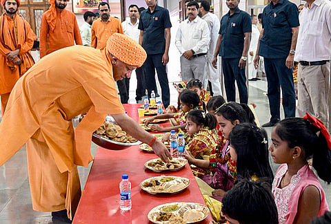 Uttar Pradesh Chief Minister Yogi Adityanath during the ‘Chaitra Navratri’ festival, at Gorakhnath Temple in Gorakhpur. 