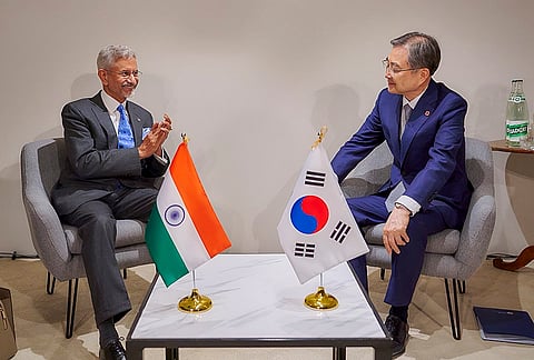 External Affairs Minister S. Jaishankar with South Korea Foreign Affairs Minister Cho Hyun at the G7 Foreign Ministers' meeting, in France. 
