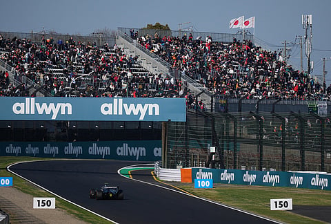 Mercedes driver Andrea Kimi Antonelli of Italy powers his car during the second practice session of the Japanese Formula One Grand Prix in Suzuka, Japan.