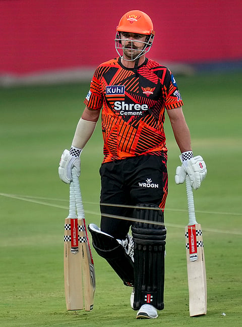 Sunrisers Hyderabad Travis Head during a practice session on the eve of the Indian Premier League (IPL) 2026 cricket match against Royal Challengers Bengaluru, at M Chinnaswamy Stadium in Bengaluru, Karnataka.