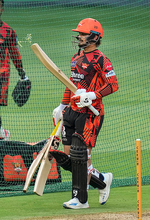 Sunrisers Hyderabad’s captain Ishan Kishan during a practice session ahead of the Indian Premier League (IPL) 2026 cricket match against Royal Challengers Bengaluru, at M. Chinnaswamy Stadium in Bengaluru.