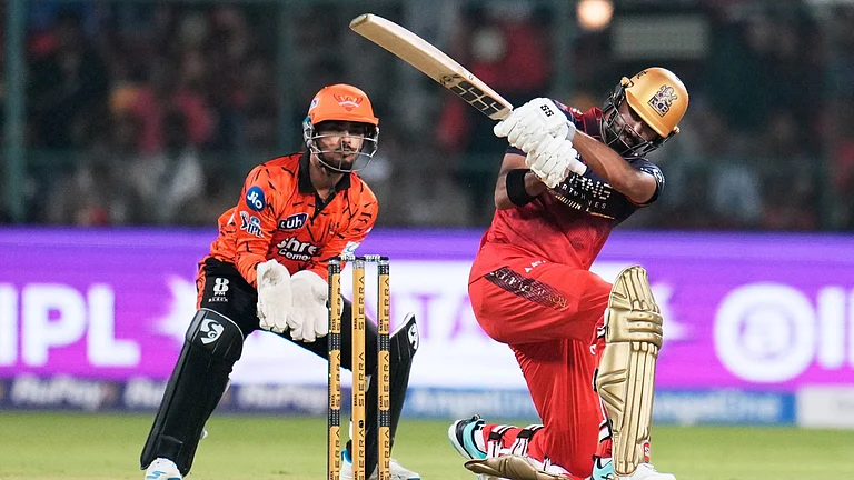 Royal Challengers Bengaluru's Devdutt Padikkal plays a shot during the Indian Premier League cricket match between Royal Challengers Bengaluru and Sunrisers Hyderabad in Bengaluru, India, Saturday, March 28, 2026. - AP Photo/Aijaz Rahi