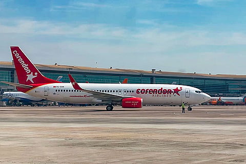 An IndiGo aircraft after making an emergency landing at the Indira Gandhi International Airport following a mid-air engine failure, in New Delhi.