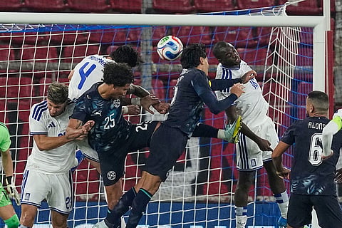 Players in action during the international friendly soccer match between Greece and Paraguay in Piraeus, Greece.