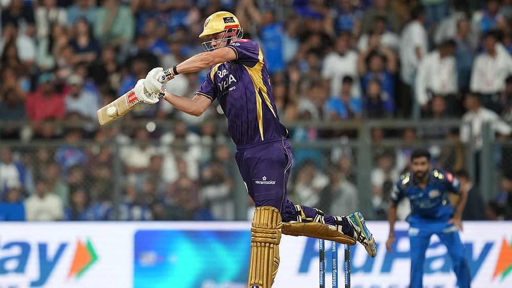 Kolkata Knight Riders' Cameron Green plays a shot during the Indian Premier League cricket match between Mumbai Indians and Kolkata Knight Riders in Mumbai. - | Photo: AP/Rafiq Maqbool