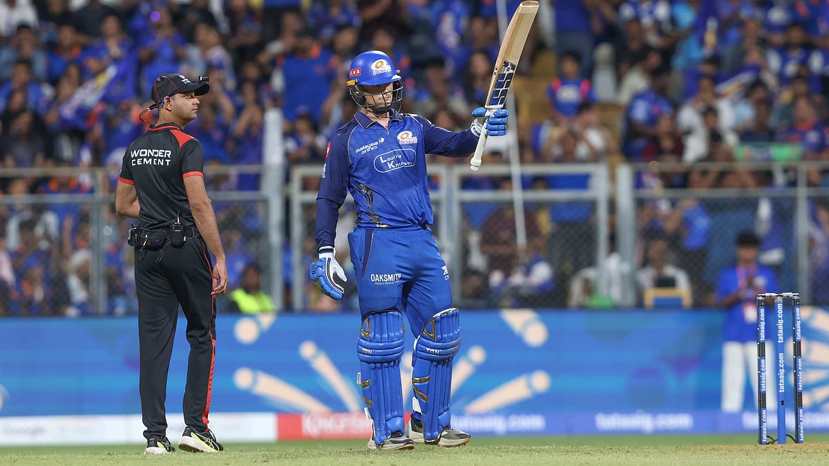 ipl/X : Ryan Rickelton celebrating against half-century against Kolkata Knight Riders in IPL 2026. 