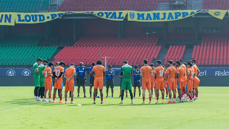India senior men's team trains ahead of its AFC Asian Cup 2027 Qualifiers game against Hong Kong in Kochi. - X/AIFF