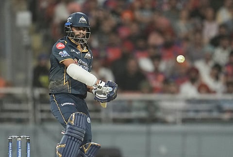 Gujarat Titans' Washington Sundar plays a shot during the Indian Premier League cricket match between Gujarat Titans and Punjab Kings in New Chandigarh.
