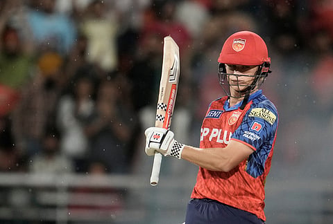 Punjab Kings' Cooper Connolly celebrates his fifty runs during the Indian Premier League cricket match between Gujarat Titans and Punjab Kings in New Chandigarh.
