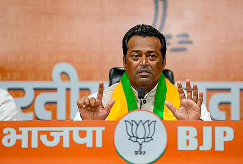 Former tennis player Leander Paes during his joining ceremony at the Bharatiya Janata Party (BJP) headquarters, in New Delhi.