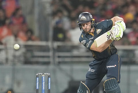 Gujarat Titans' Jos Buttler plays a shot during the Indian Premier League cricket match between Gujarat Titans and Punjab Kings in New Chandigarh.