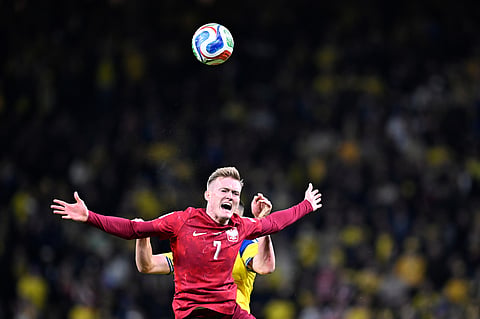 Poland's Karol Swiderski during a World Cup qualifying playoff final soccer match between Sweden and Poland in Stockholm, Tuesday