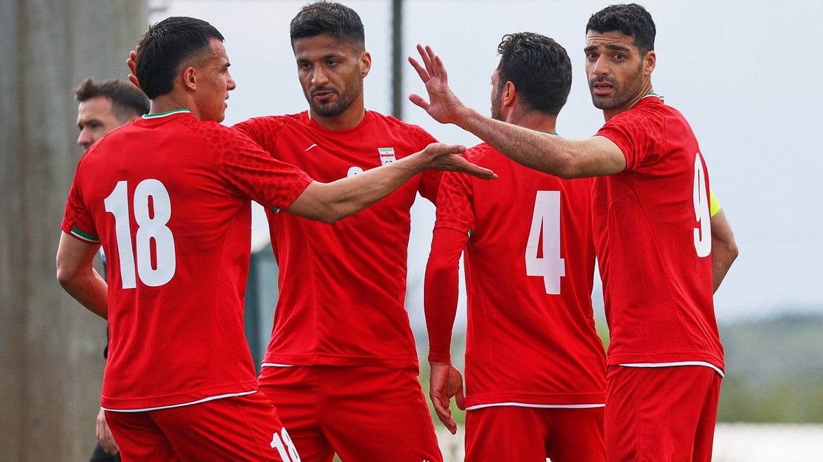 Iran's Mehdi Taremi, right, celebrates with teammates after scoring their side's second goal during a friendly soccer match between Iran and Costa Rica, in Antalya, southern Turkey, Tuesday, March 31, 2026 - (AP Photo/Riza Ozel)