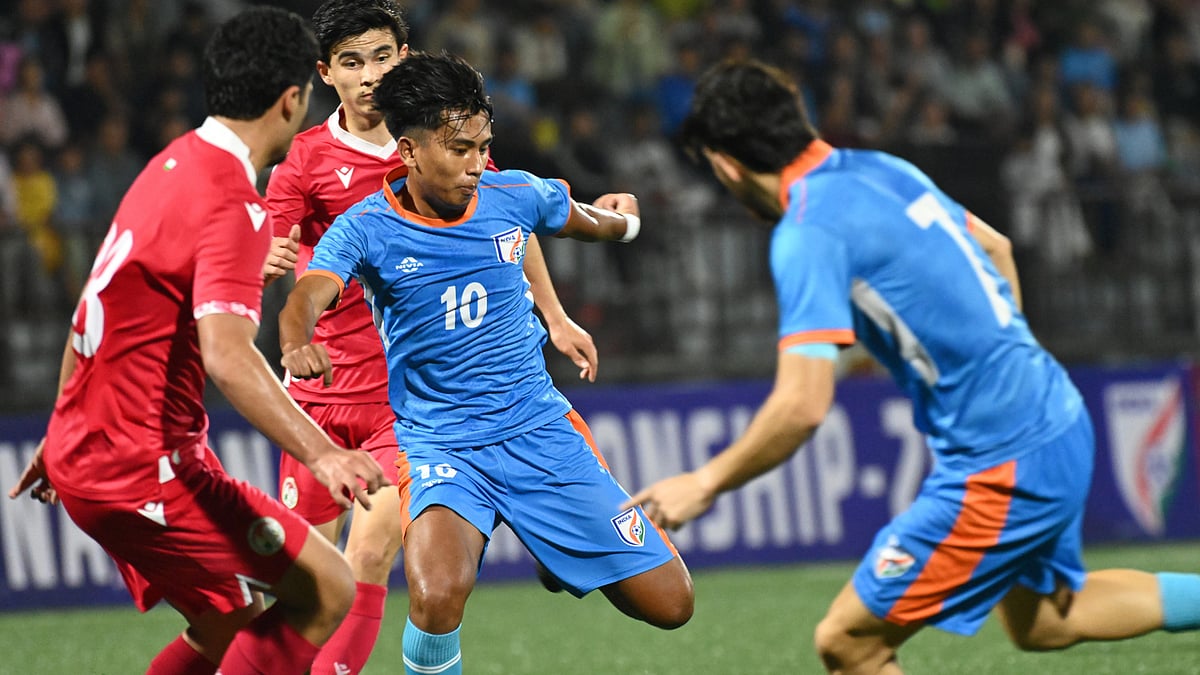 India's Shivaldo Chingangbam in action during the U23 Tri-Nation Championship match against Tajikistan on March 31, 2026. - | Photo: AIFF