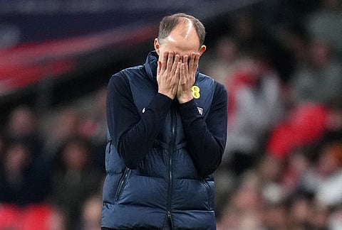 England's head coach Thomas Tuchel reacts during the International friendly soccer match between England and Japan in London.
