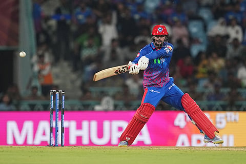 Delhi Capitals' Sameer Rizvi plays a shot during the Indian Premier League cricket match between Lucknow Super Giants and Delhi Capitals in Lucknow, India,.