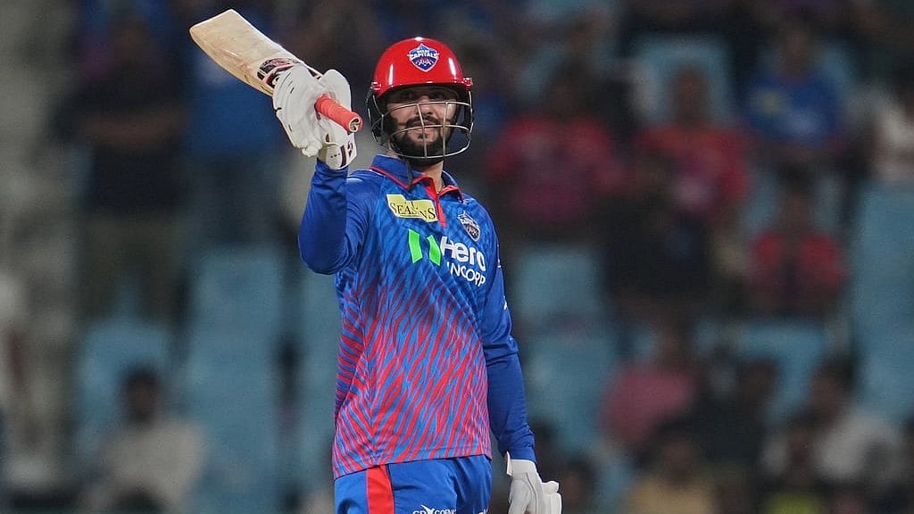 Delhi Capitals' Sameer Rizvi celebrates his fifty runs during the Indian Premier League cricket match between Lucknow Super Giants and Delhi Capitals in Lucknow, India, Wednesday, April 1, 2026. - AP Photo/Manish Swarup