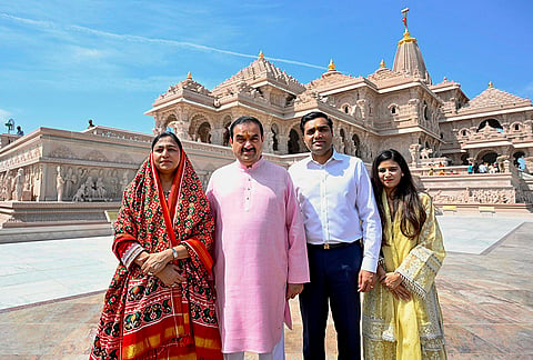 Adani Group Chairperson Gautam Adani, with his family, poses for photographs at 'Shri Ram Janmbhoomi Mandir' on the occassion of 'Hanuman Jayanti' festival, in Ayodhya, Uttar Pradesh. 