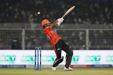 Sunrisers Hyderabad's Nitish Kumar Reddy plays a shot during the Indian Premier League cricket match between Kolkata Knight Riders and Sunrisers Hyderabad in Kolkata, India.