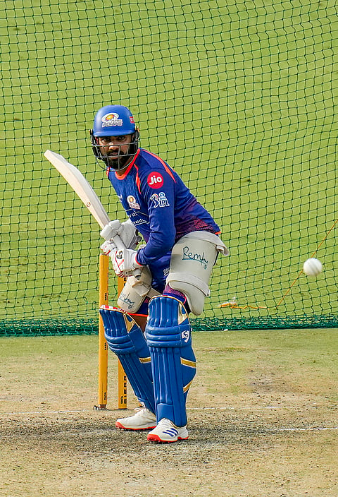 Mumbai Indians' Rohit Sharma during a practice session ahead of an Indian Premier League (IPL) 2026 T20 cricket match between Delhi Capitals and Mumbai Indians, in New Delhi.