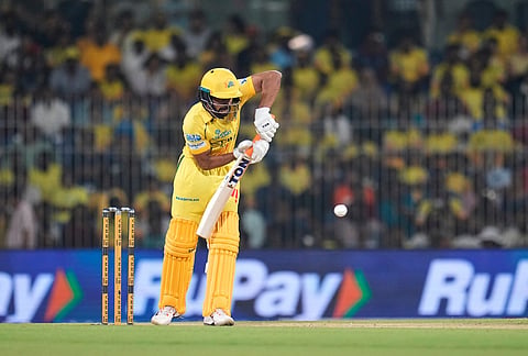 Chennai Super Kings' captain Ruturaj Gaikwad plays a shot during the Indian Premier League cricket match between Chennai Super Kings and Punjab Kings in Chennai.