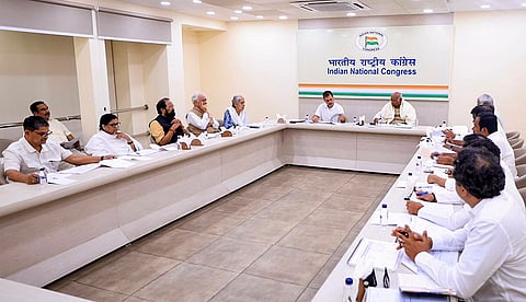 Congress President Mallikarjun Kharge with LoP in the Lok Sabha Rahul Gandhi during the Central Election Committee (CEC) meeting for Tamil Nadu, in New Delhi. 