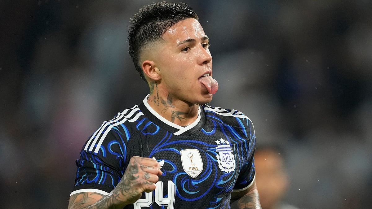 Argentina's Enzo Fernandez celebrates scoring his side's opening goal against Mauritania during a friendly match in Buenos Aires, Argentina, Friday, March 27, 2026.  - | Photo: AP/Gustavo Garello