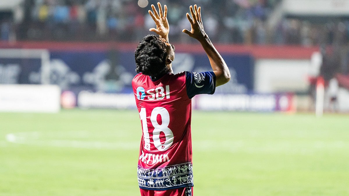 Jamshedpur FC's Ritwik Das celebrates his goal against Mohun Bagan Super Giant in the Indian Super League.  - Indian Super League