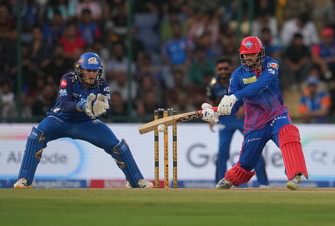 Delhi Capitals' Sameer Rizvi plays a shot during the Indian Premier League cricket match between Delhi Capitals and Mumbai Indians in New Delhi.