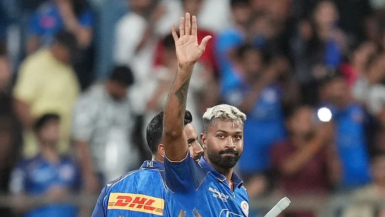 Mumbai Indians' captain Hardik Pandya hasn't travelled with the team to Raipur for the fixture against RCB on May 10 - | Photo: AP/Rafiq Maqbool