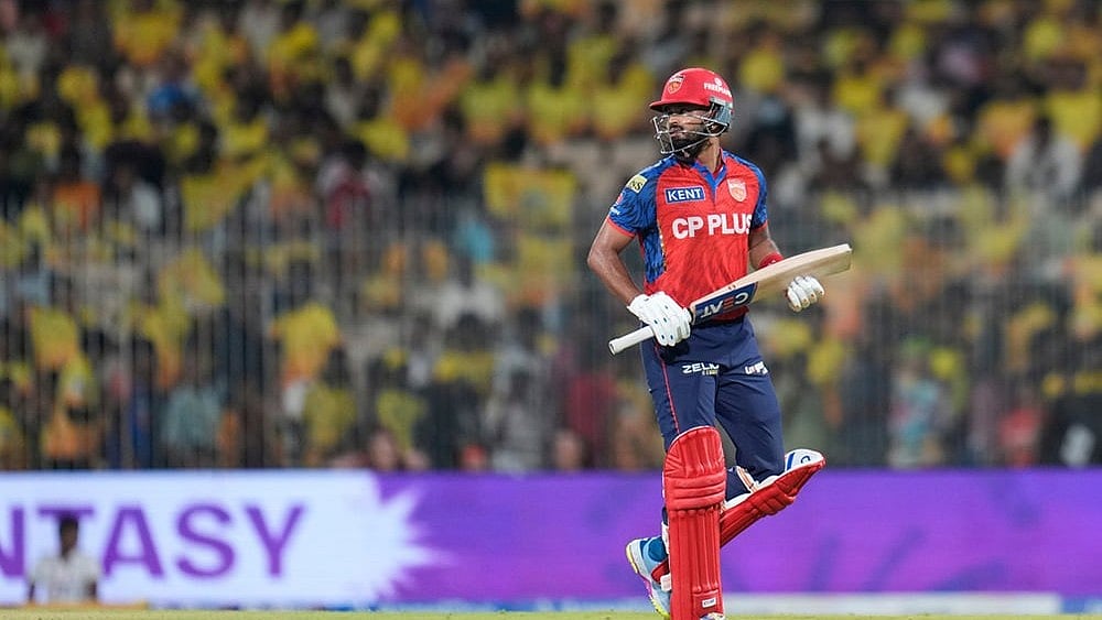 | Photo: AP/Aijaz Rahi : Punjab Kings' captain Shreyas Iyer leaves the ground after losing his wicket during the Indian Premier League cricket match between Chennai Super Kings and Punjab Kings in Chennai.